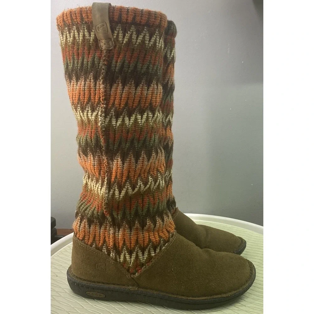 KEEN‎ Auburn NAVAJO Women's Suede&Wool Top Brown/Orange Tall Snow Winter Boots 7